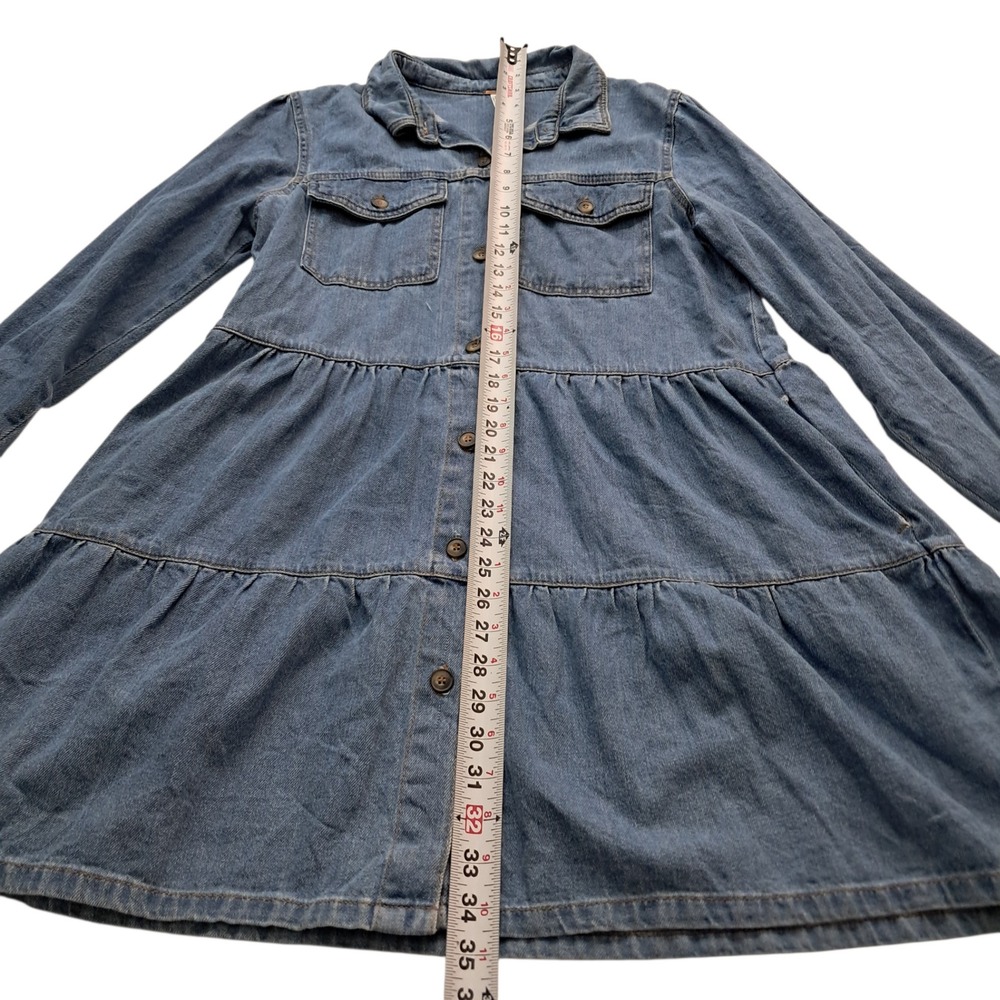 Free People Nicole Denim Shirt Dress Women's Large Blue Tiered Button Up Western - Picture 9 of 10